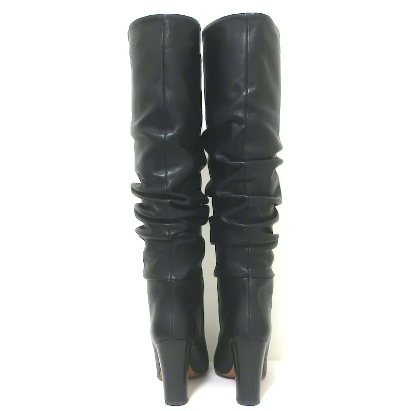 IRO Ruched Leather Knee High Boots Black Size 37