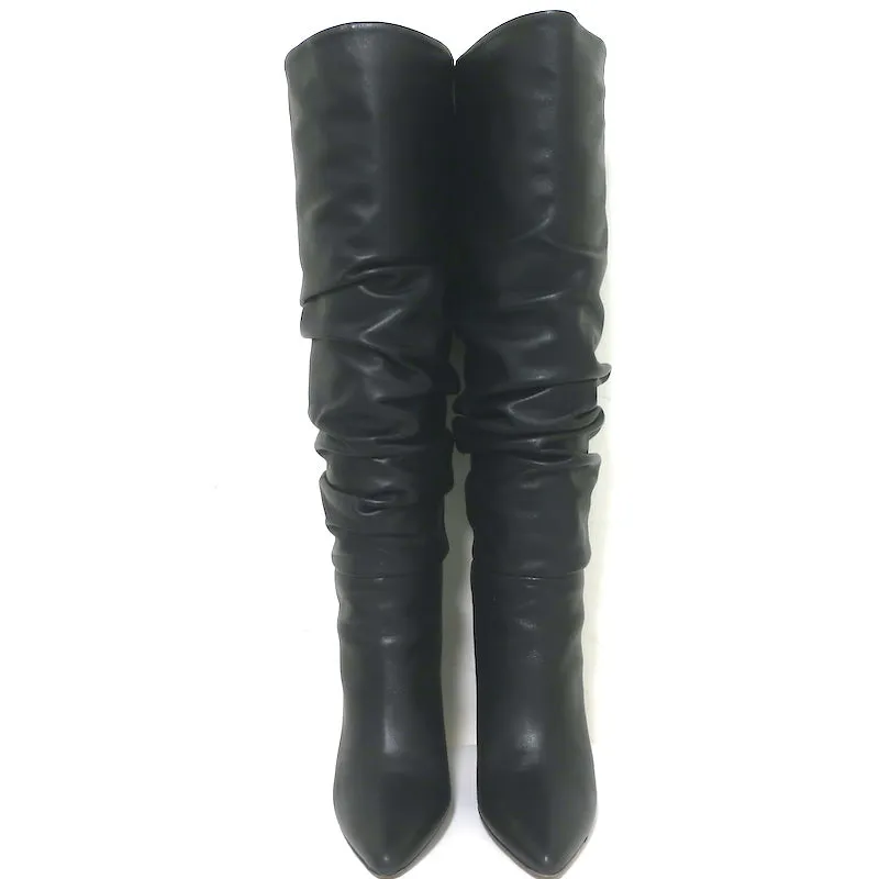 IRO Ruched Leather Knee High Boots Black Size 37