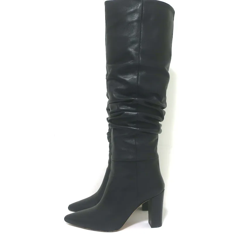 IRO Ruched Leather Knee High Boots Black Size 37