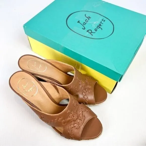 Jack Rogers Wedge Sandal Womens Whipstiched Brown Sophia Size 8