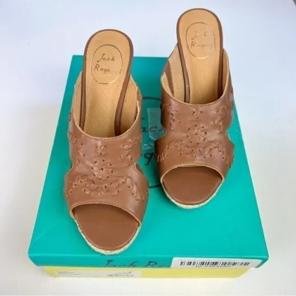 Jack Rogers Wedge Sandal Womens Whipstiched Brown Sophia Size 8