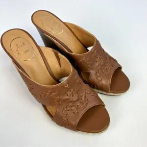 Jack Rogers Wedge Sandal Womens Whipstiched Brown Sophia Size 8