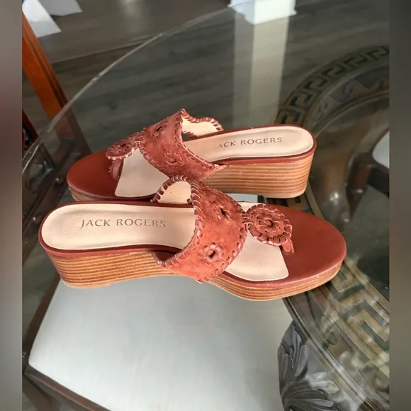 🤎🤎JACK ROGERS WHIPSTITCH MID WEDGE SUEDE/LEATHER JACKS SANDAL! 🤎🤎