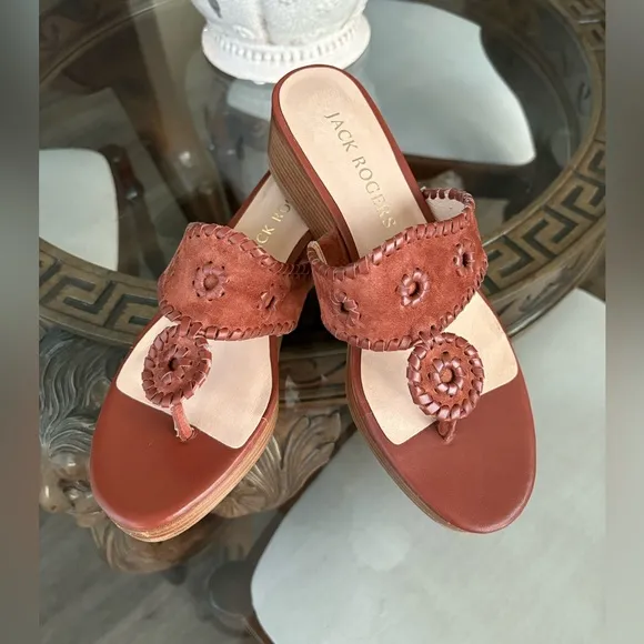 🤎🤎JACK ROGERS WHIPSTITCH MID WEDGE SUEDE/LEATHER JACKS SANDAL! 🤎🤎