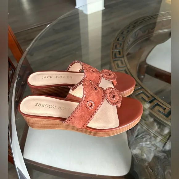 🤎🤎JACK ROGERS WHIPSTITCH MID WEDGE SUEDE/LEATHER JACKS SANDAL! 🤎🤎