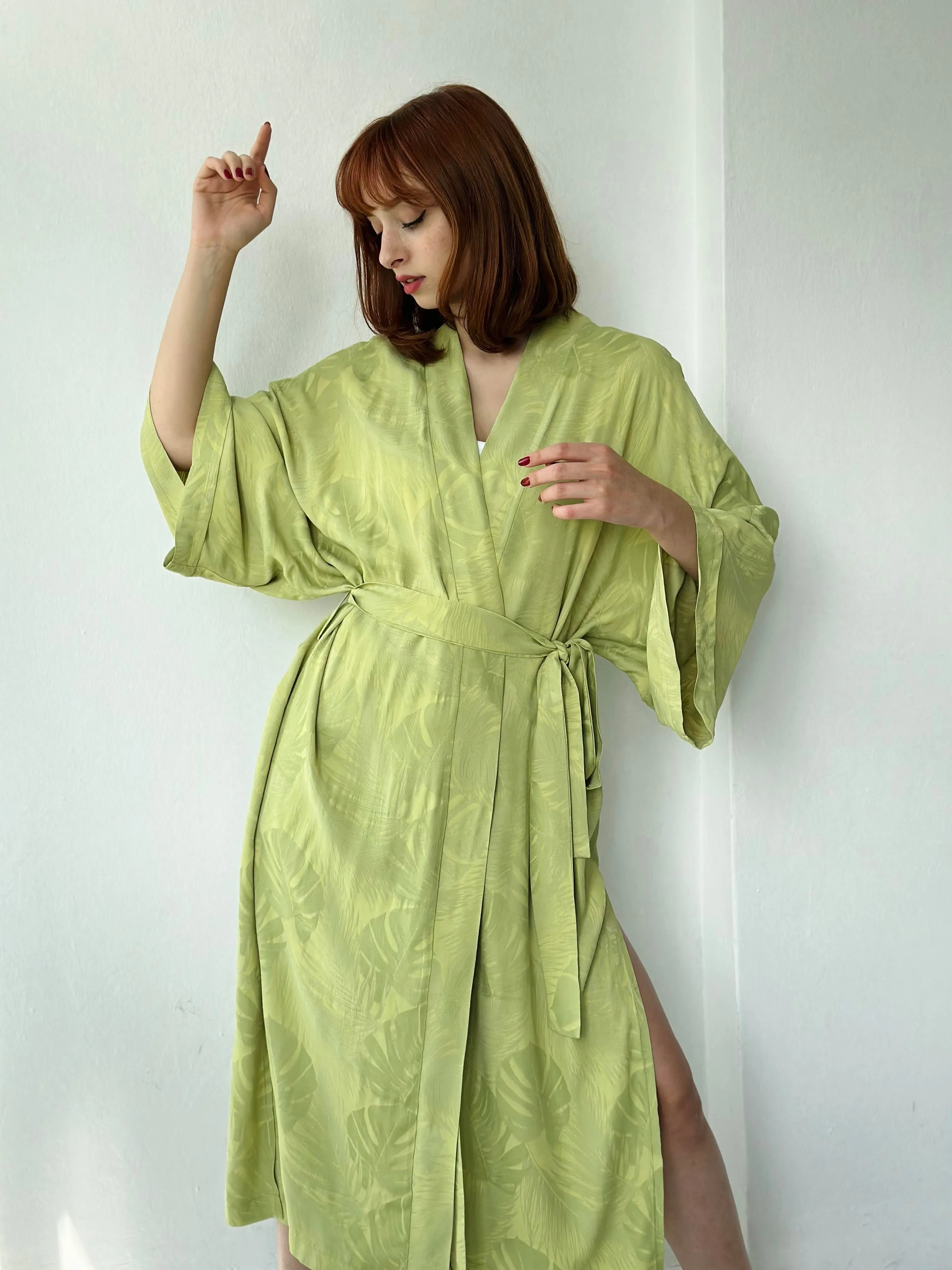 Jacquard Faux Silk Kimono