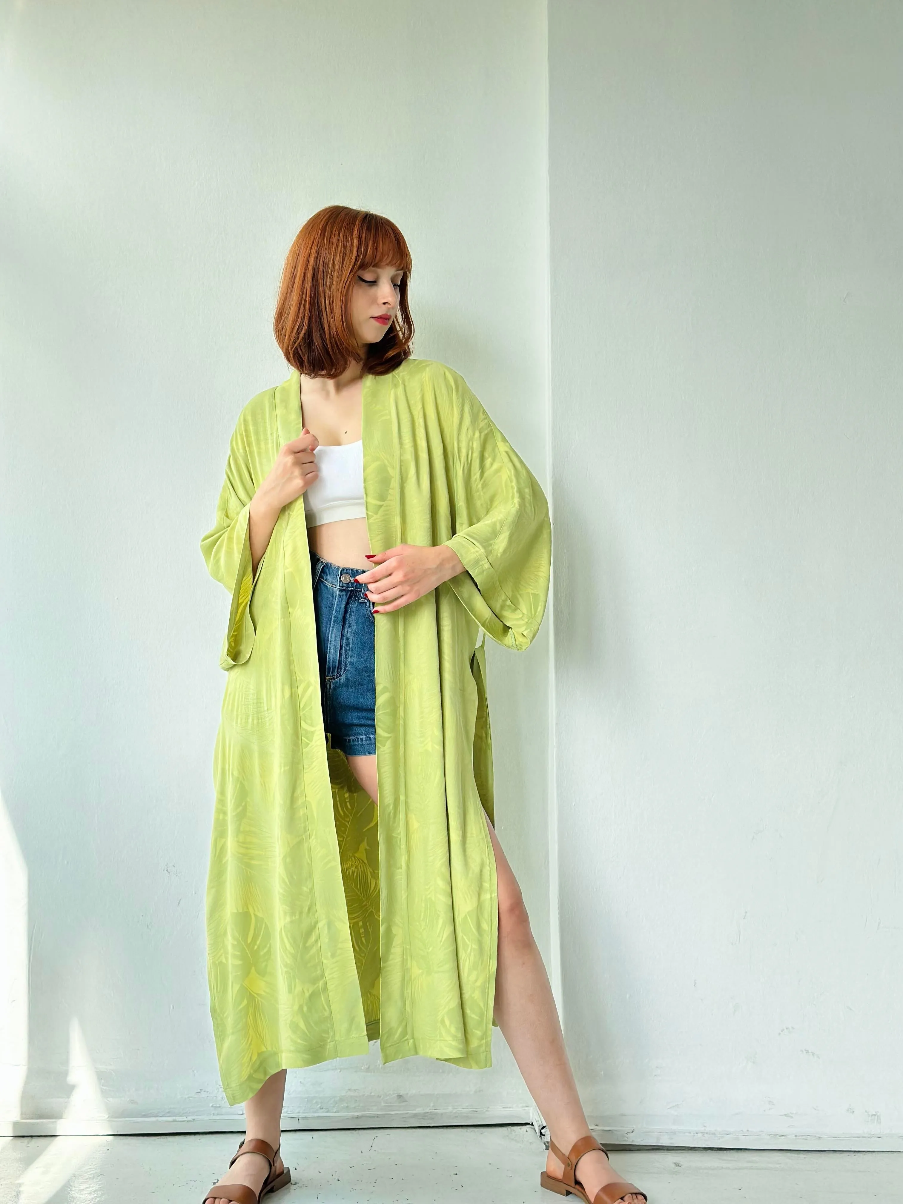 Jacquard Faux Silk Kimono