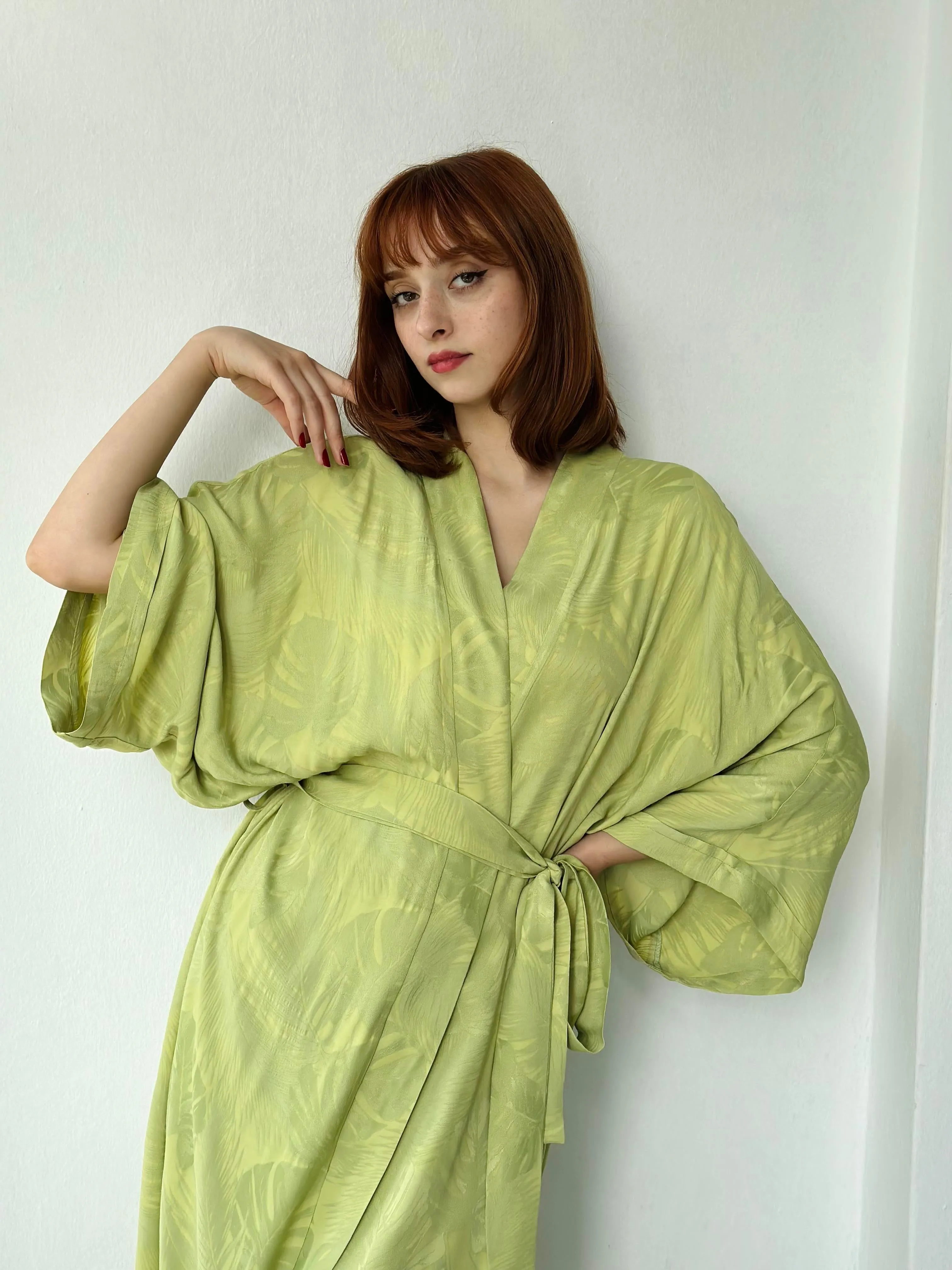 Jacquard Faux Silk Kimono