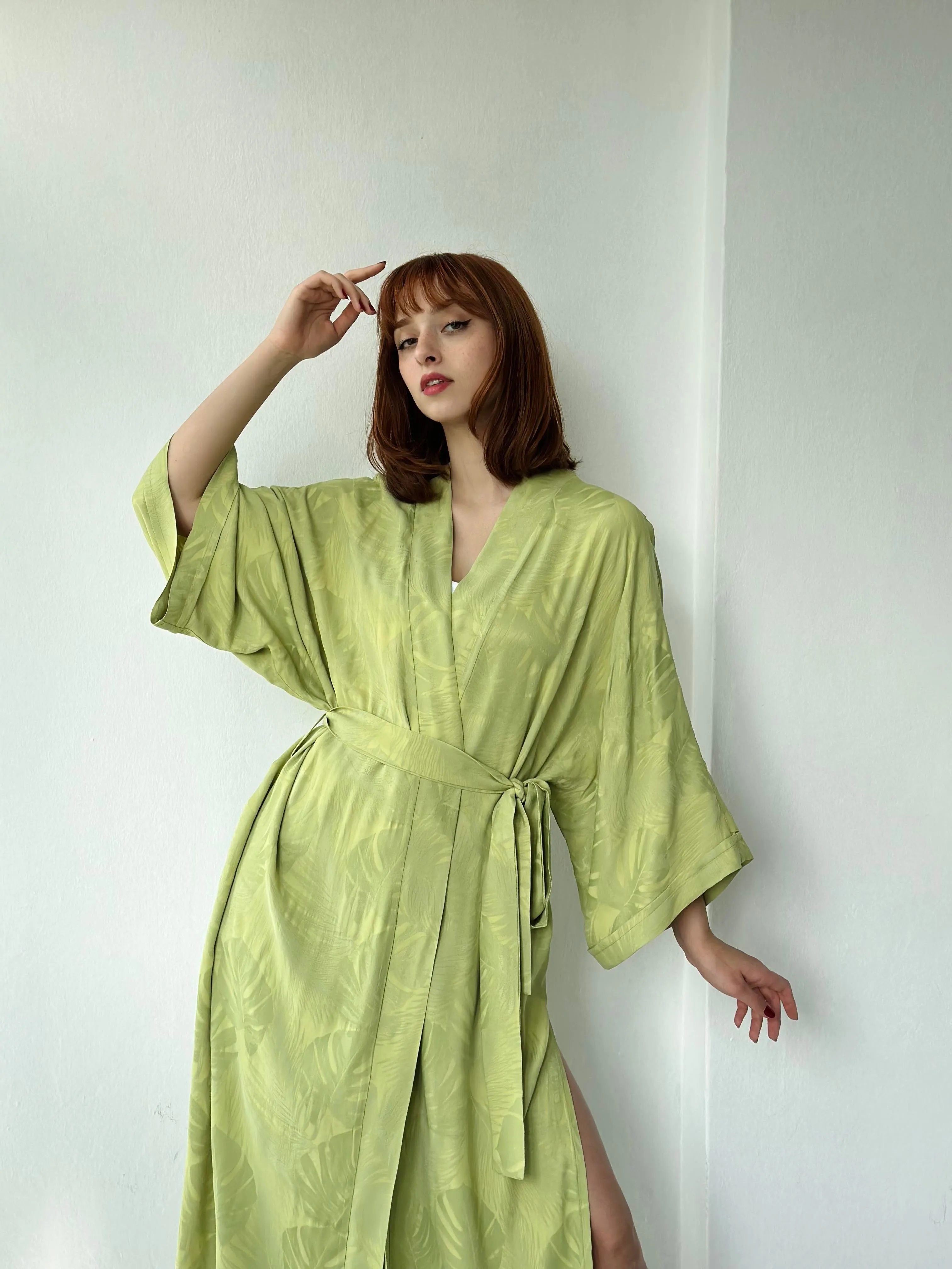 Jacquard Faux Silk Kimono