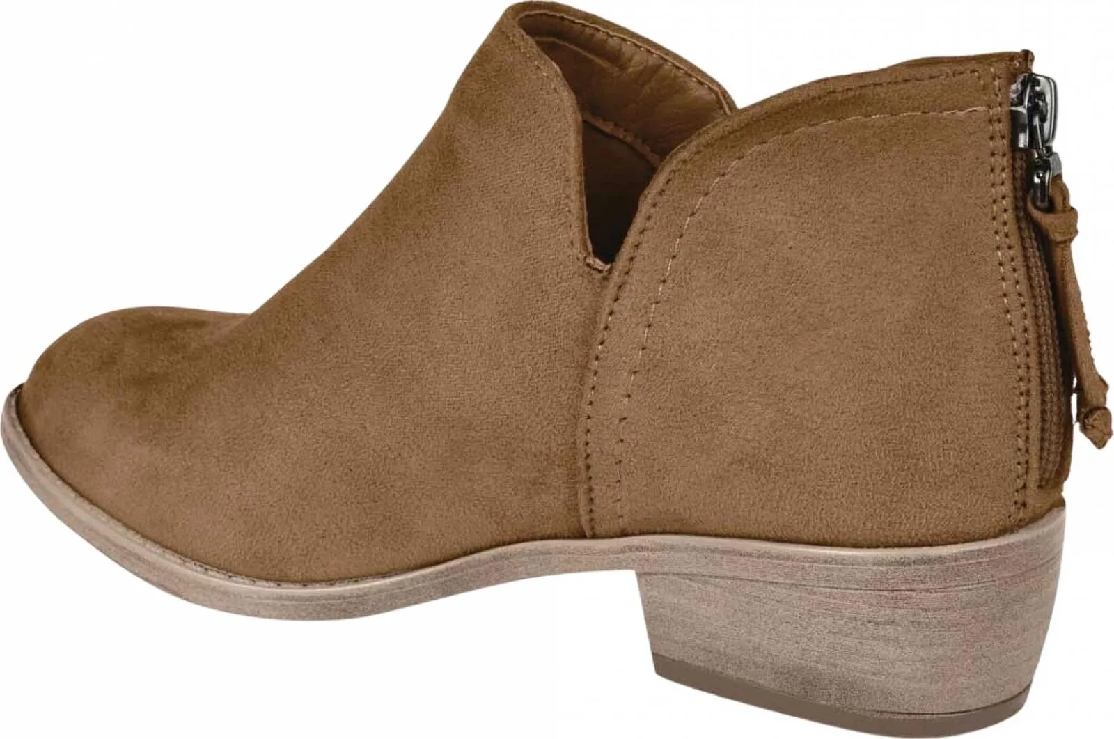 Journee Collection Livvy Back Heel Zip Stacked Heel Booties Taupe Brown 8.5M
