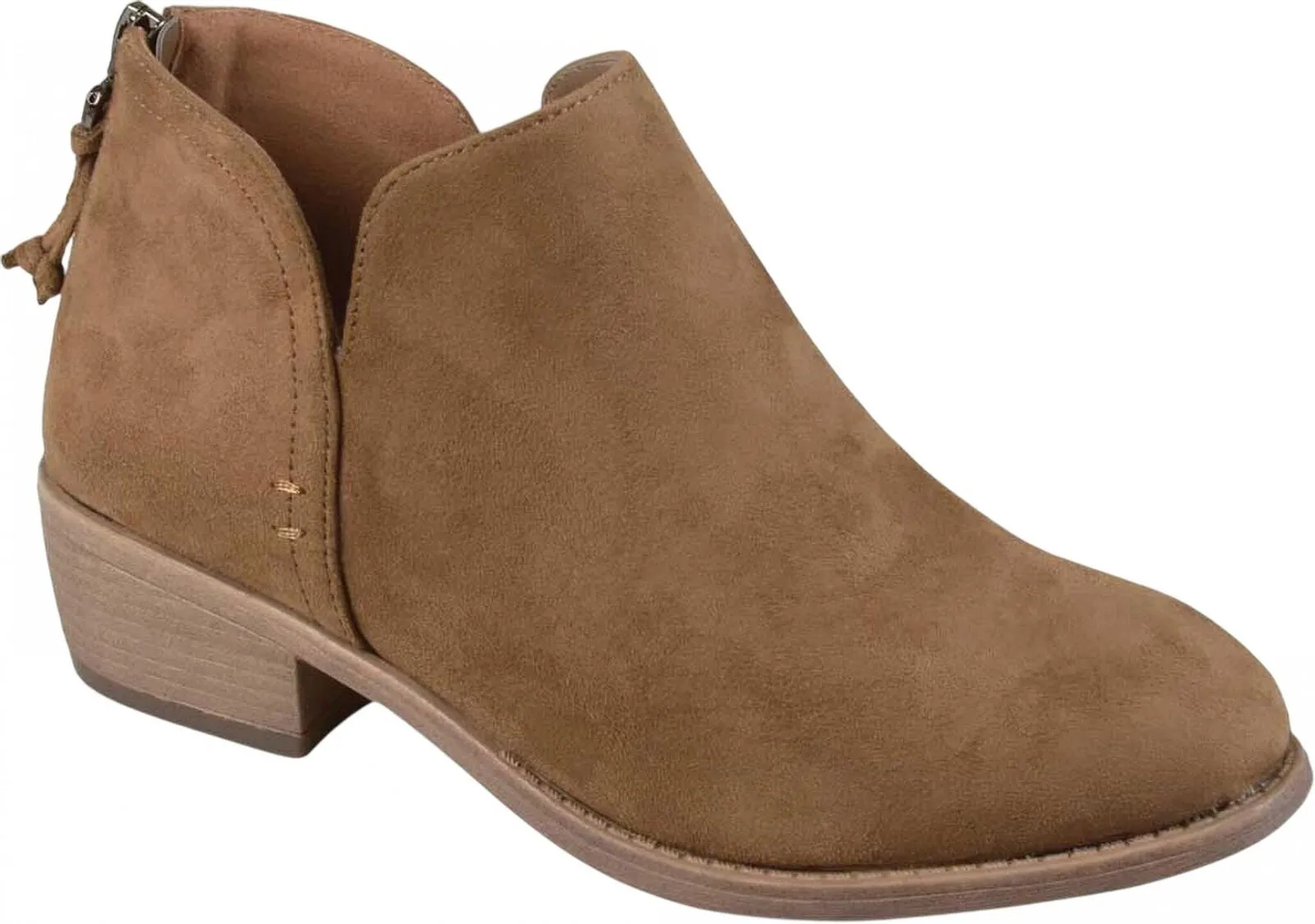 Journee Collection Livvy Back Heel Zip Stacked Heel Booties Taupe Brown 8.5M