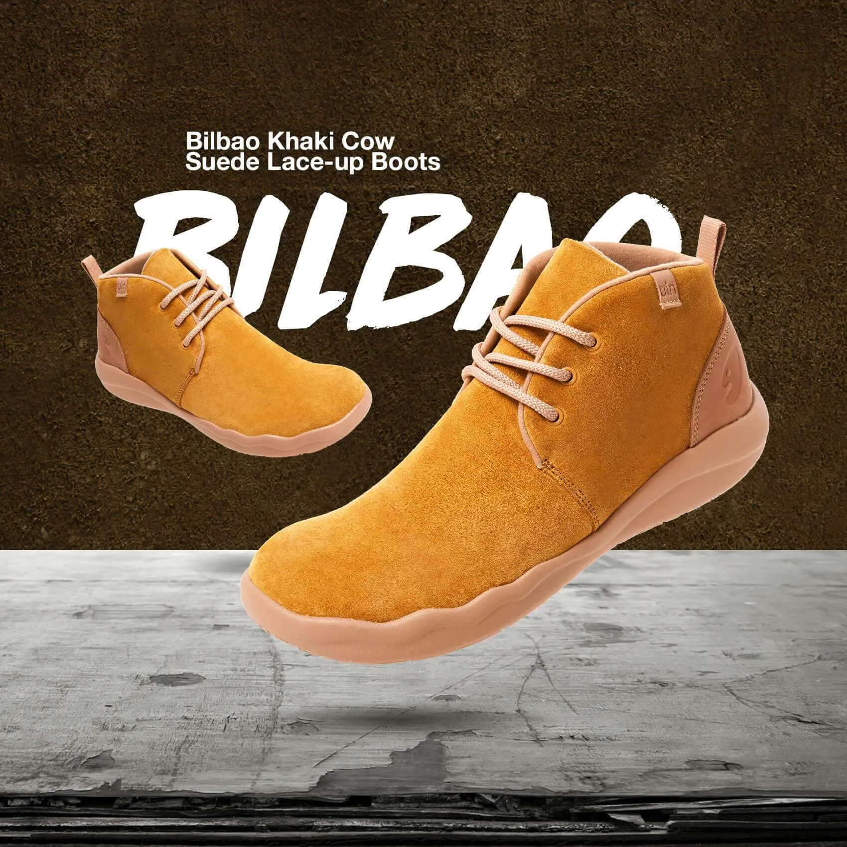 Khaki Cow Suede Lace-up Boots Bilbao Men