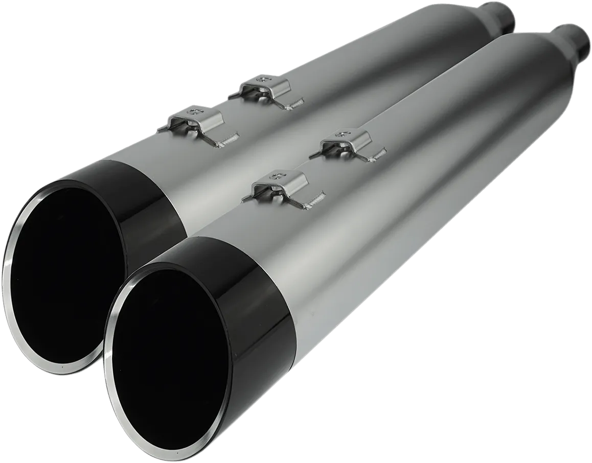 Khrome Werks 202635 4.50in. HP-Plus Slip-On Muffler - Satin Chrome with Black Edge Billet End Caps