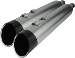 Khrome Werks 202635 4.50in. HP-Plus Slip-On Muffler - Satin Chrome with Black Edge Billet End Caps