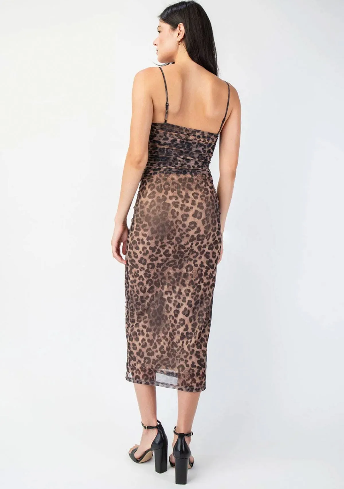 Leopard Printed Mesh Midi Dress