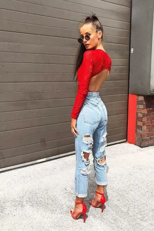 Light Wash Extreme Back Rips Boyfriend Jeans - Inna