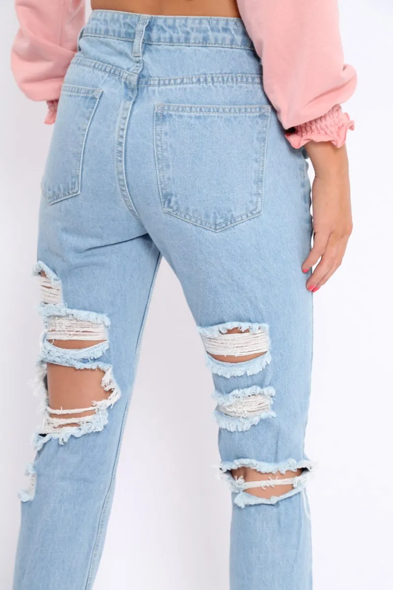 Light Wash Extreme Back Rips Boyfriend Jeans - Inna