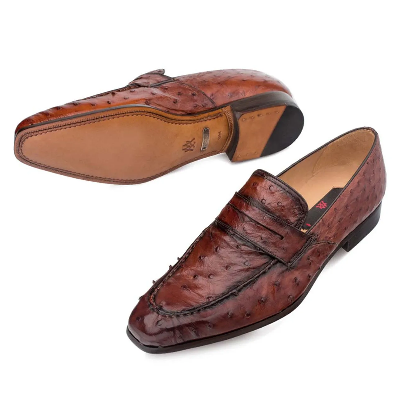 Lisbon Brandy Genuine Ostrich Men’s Classic Slip On  By Mezlan Made in Spain Brand