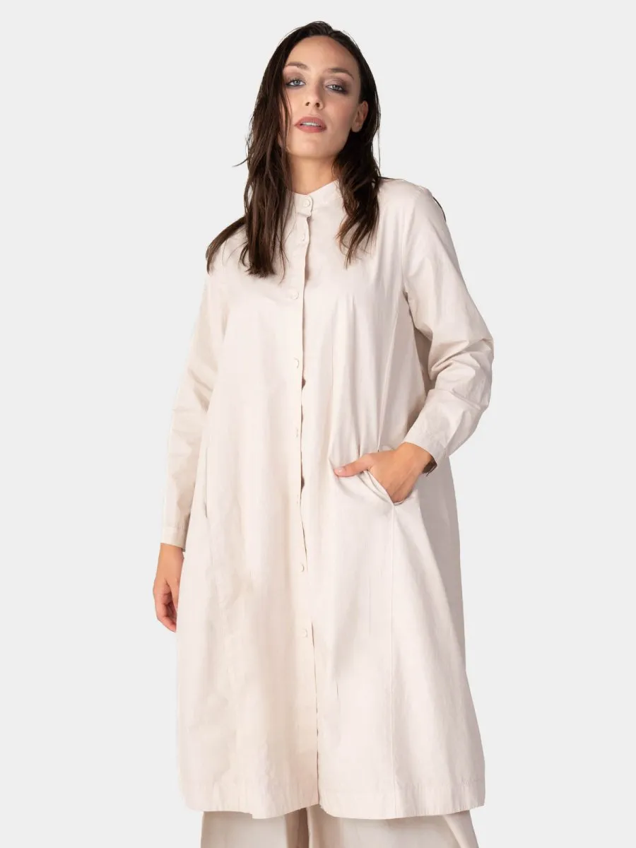 Long Sleeve Button Up Cotton Shirt-Dress