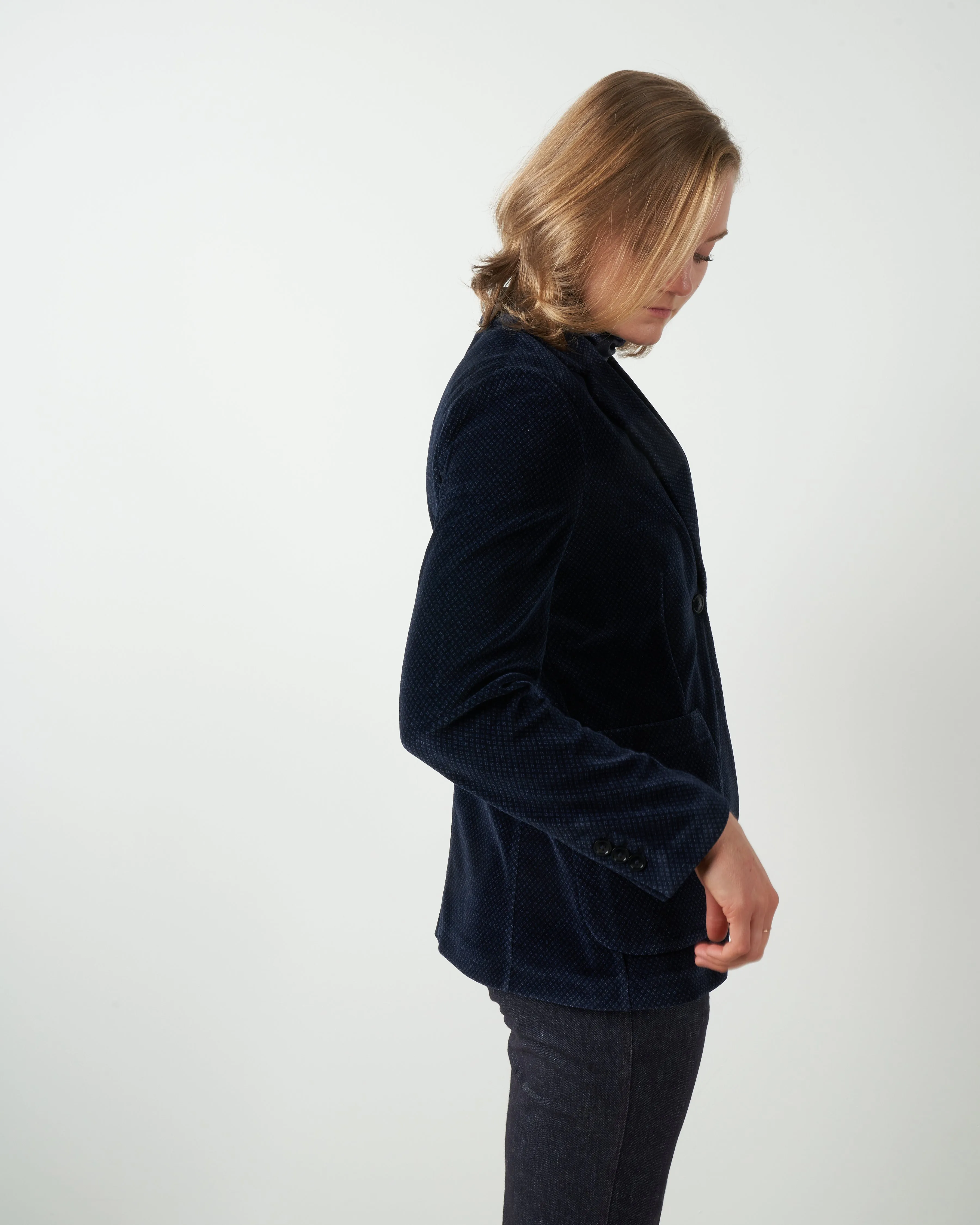 long velvet jacket - blue notte