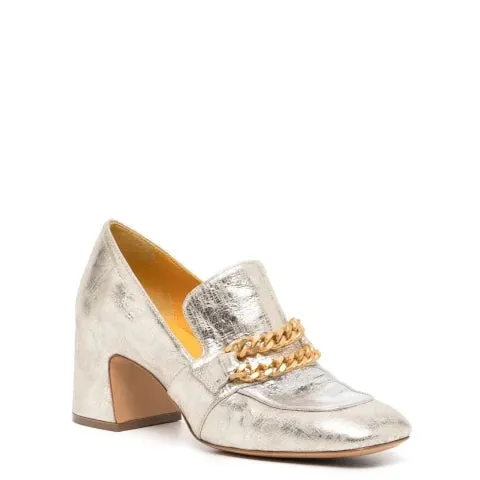 Madison Maison Gold/Silver Mid Heel Loafer With Chain