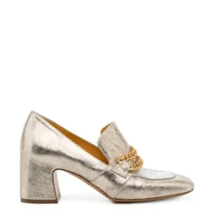 Madison Maison Gold/Silver Mid Heel Loafer With Chain
