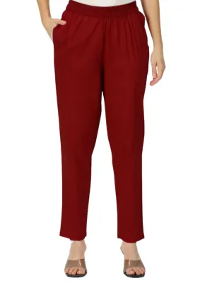 Maroon Cotton Straight Fit Slip-on Trouser
