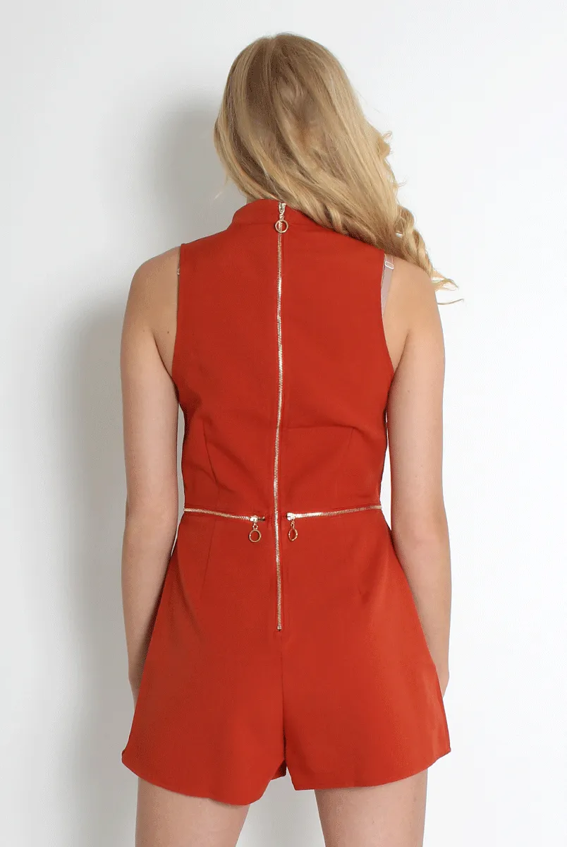 Matilda Rust High Neck Playsuit