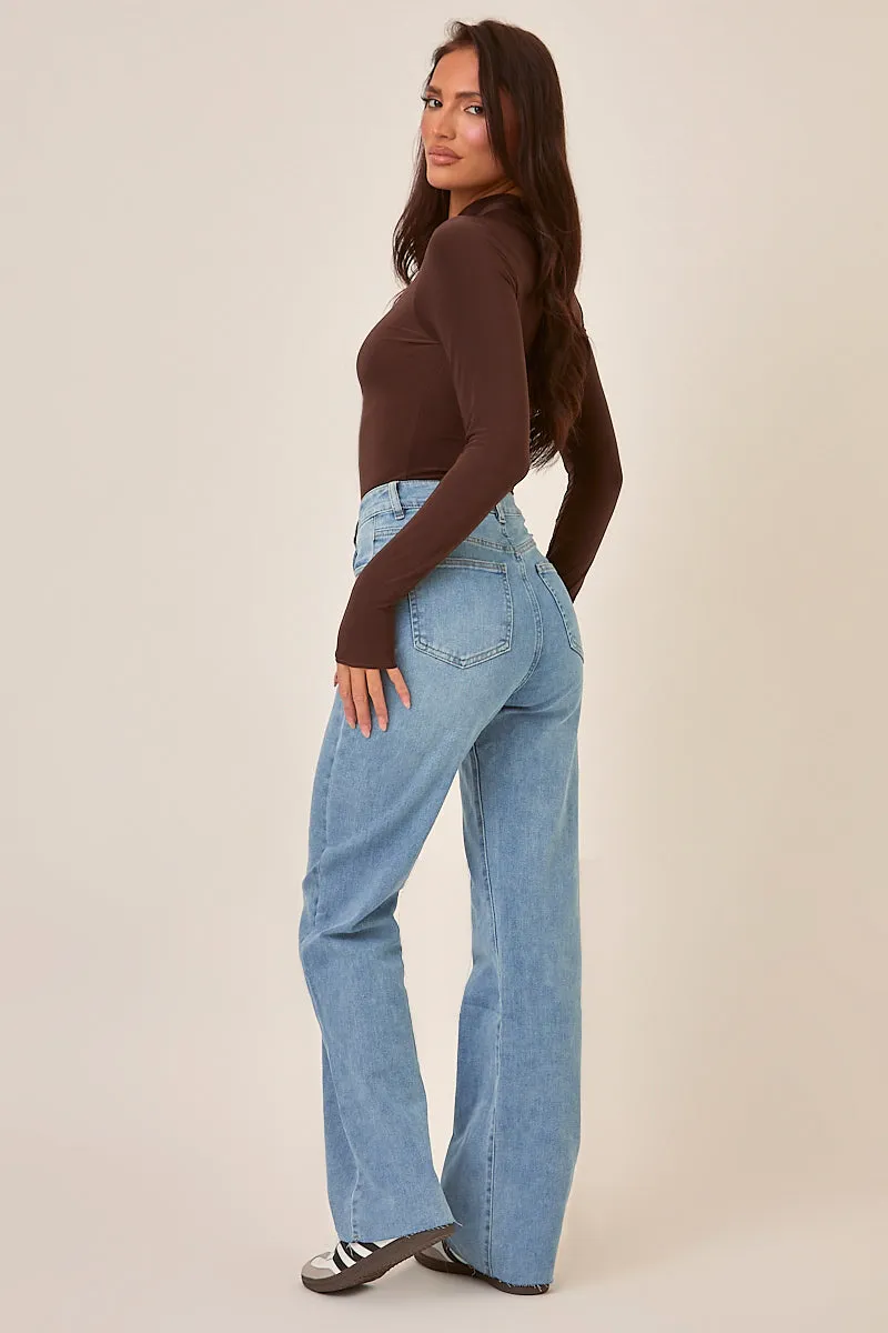 Mid Blue Stretch Frayed Hem Jeans - Scarlett