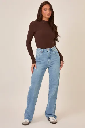 Mid Blue Stretch Frayed Hem Jeans - Scarlett