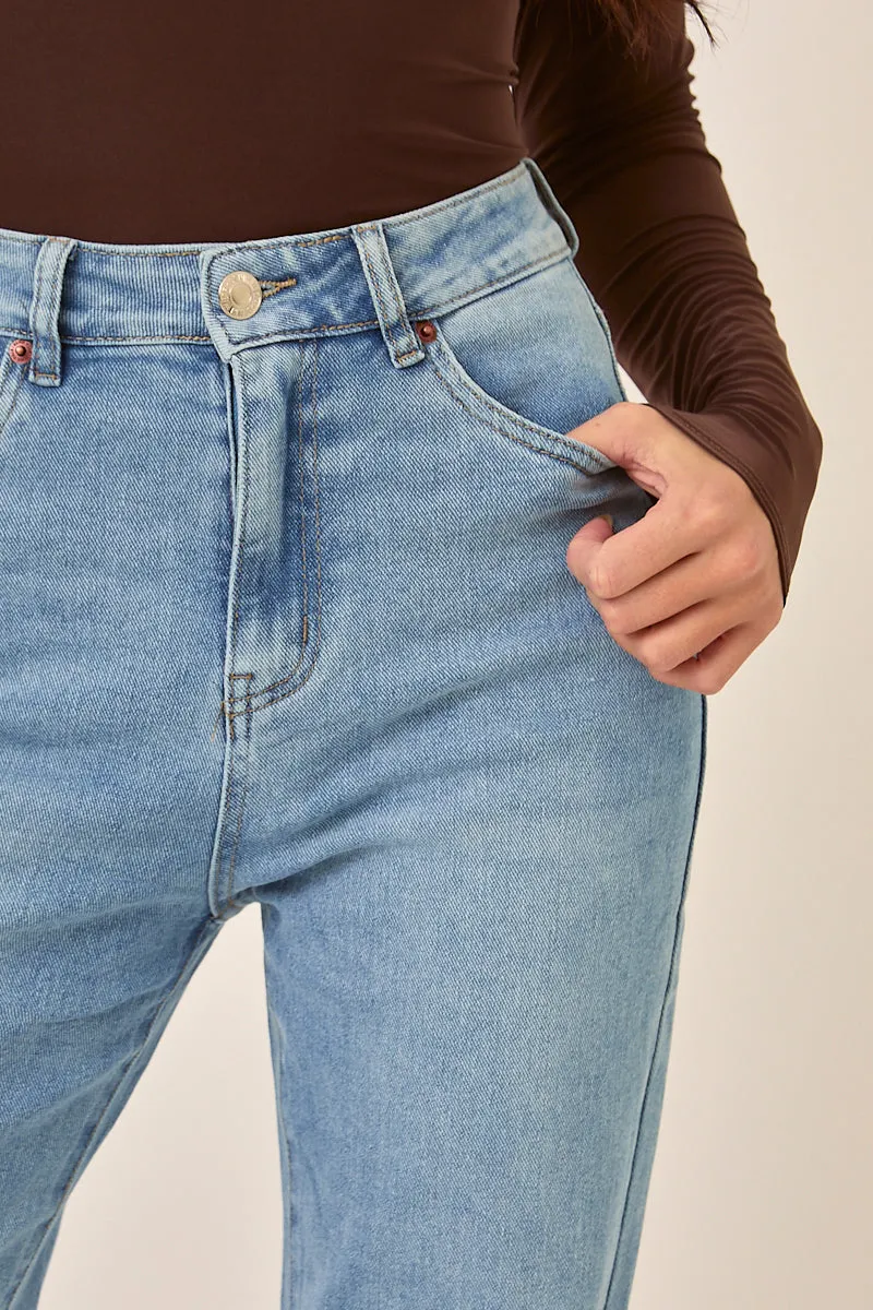 Mid Blue Stretch Frayed Hem Jeans - Scarlett
