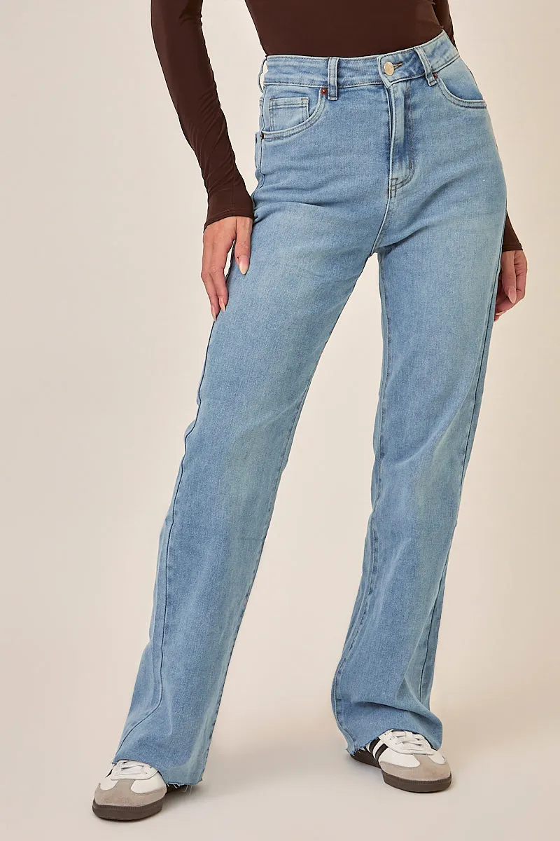 Mid Blue Stretch Frayed Hem Jeans - Scarlett