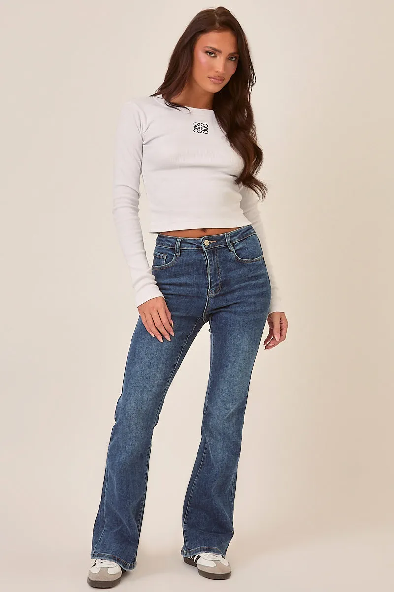 Mid Blue Stretch Kick Flare Denim Jeans - Aspen