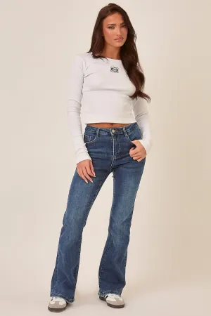 Mid Blue Stretch Kick Flare Denim Jeans - Aspen