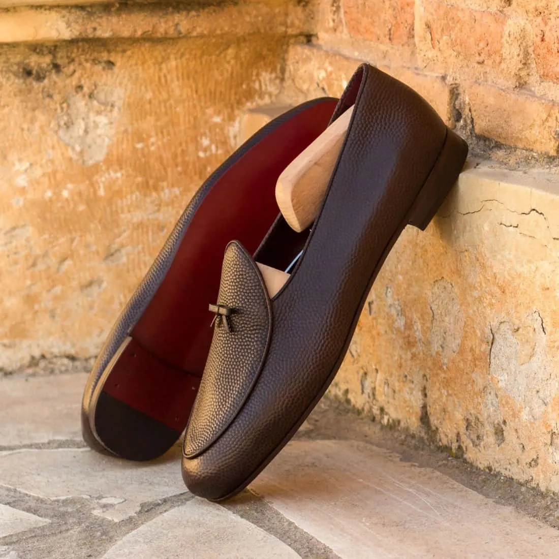 Mocassin Belge en cuir grainé marron foncé