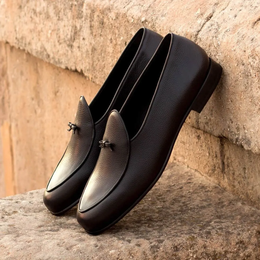 Mocassin Belge en cuir grainé noir