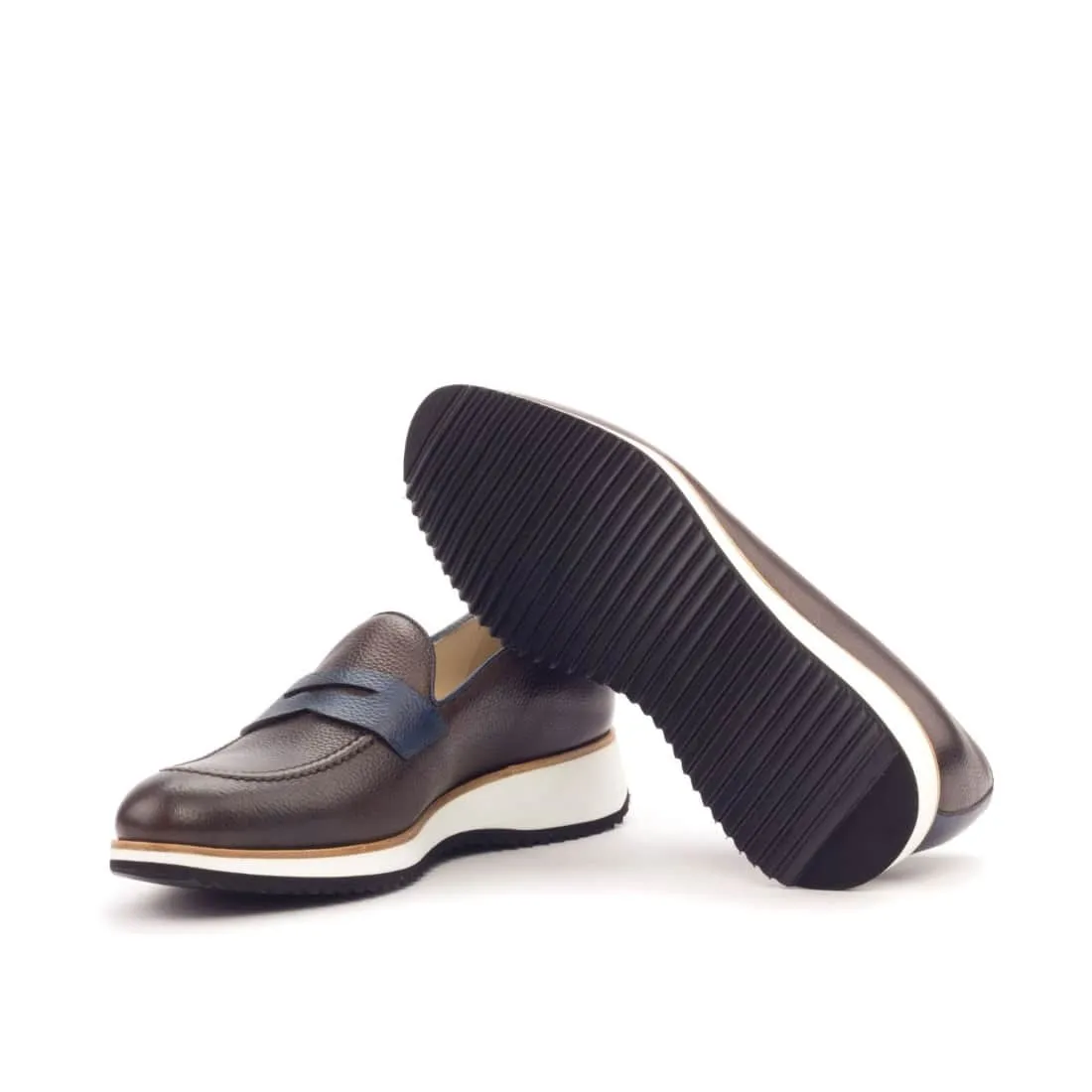 Mocassins Penny à bandeau en cuir grainé marron foncé - Semelles Sport