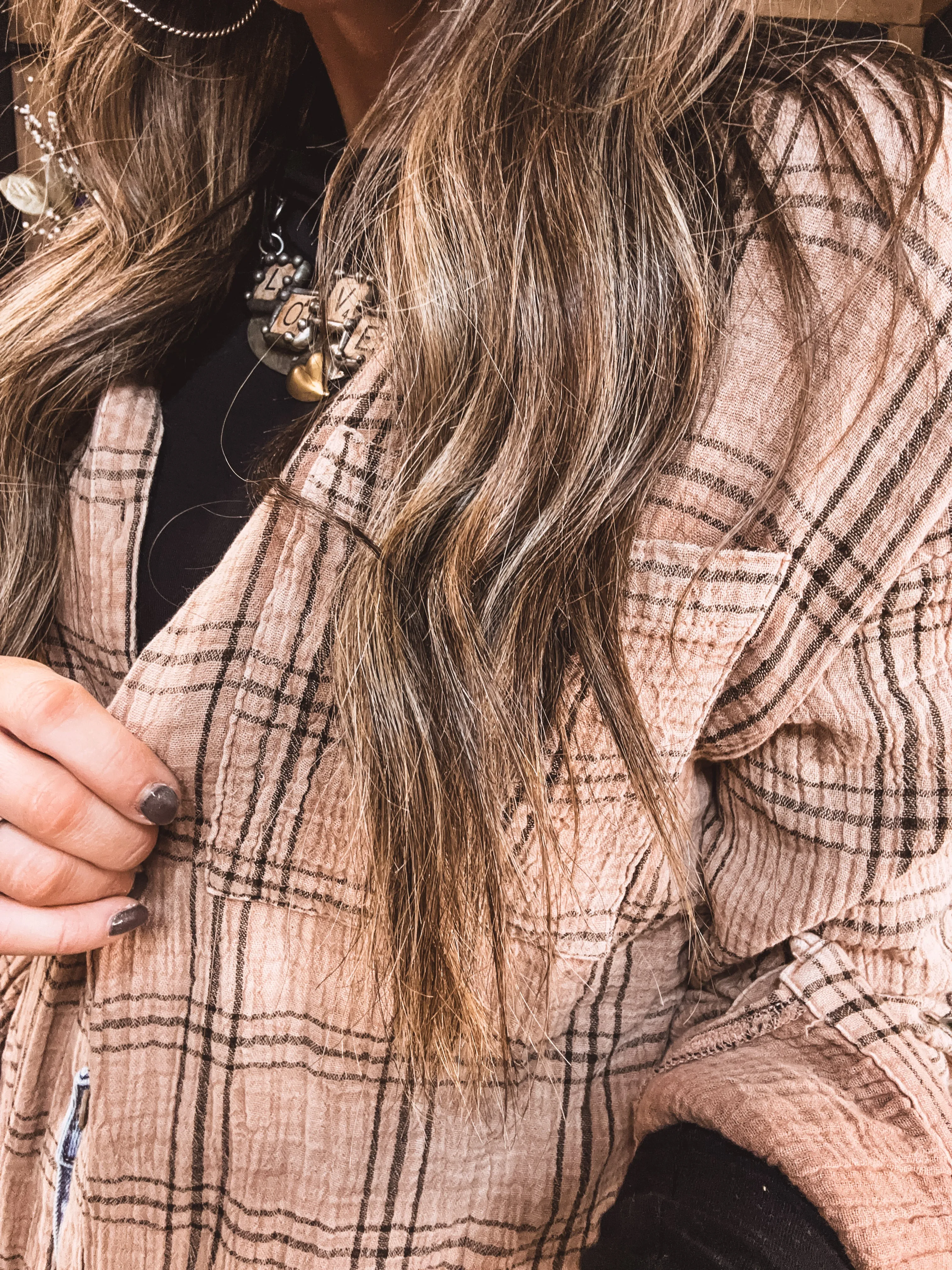 Mocha Long Sleeve Plaid Mineral Wash Button Down Dress