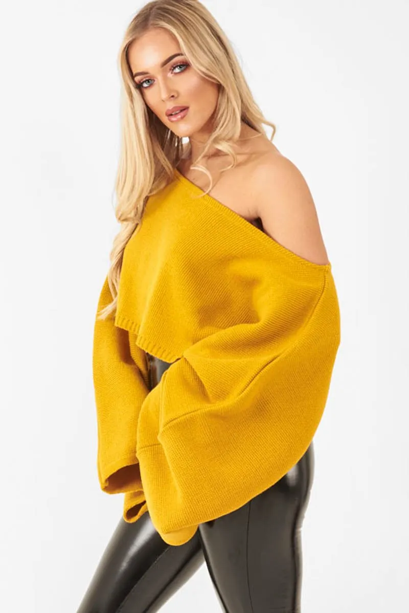 Mustard Cropped Batwing Jumper - Carmin