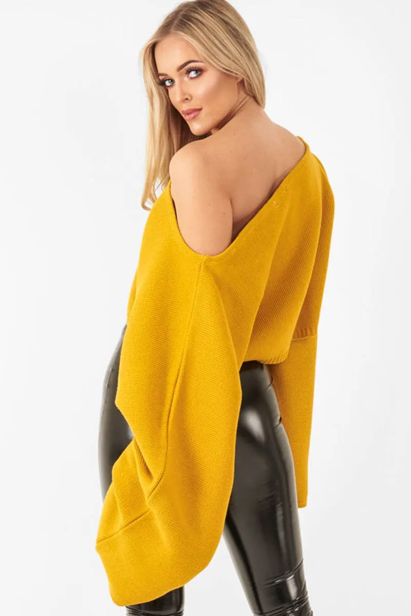 Mustard Cropped Batwing Jumper - Carmin