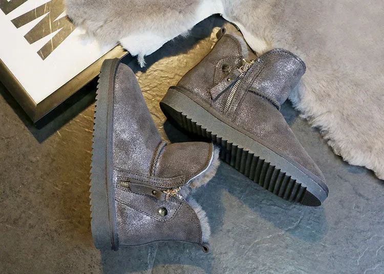 Natural Fur Genuine Leather Snow Boots Women Shoes