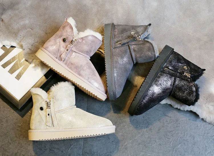 Natural Fur Genuine Leather Snow Boots Women Shoes