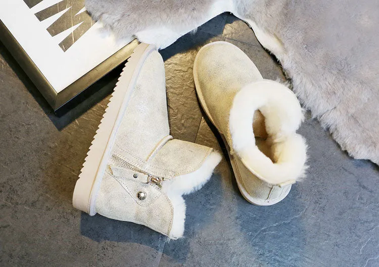 Natural Fur Genuine Leather Snow Boots Women Shoes