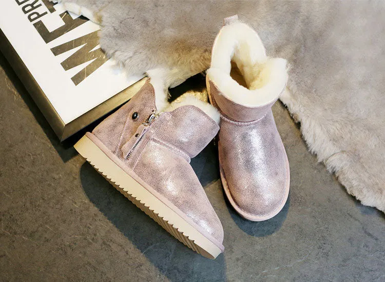 Natural Fur Genuine Leather Snow Boots Women Shoes