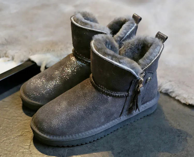 Natural Fur Genuine Leather Snow Boots Women Shoes