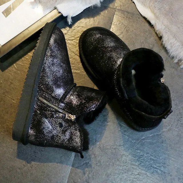 Natural Fur Genuine Leather Snow Boots Women Shoes