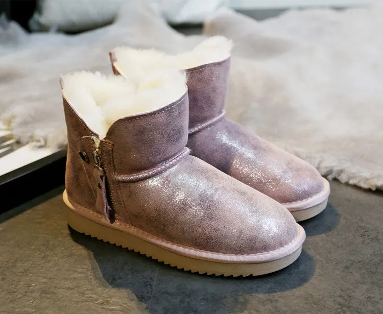 Natural Fur Genuine Leather Snow Boots Women Shoes