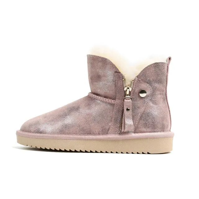 Natural Fur Genuine Leather Snow Boots Women Shoes