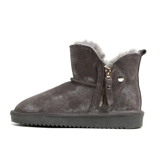 Natural Fur Genuine Leather Snow Boots Women Shoes