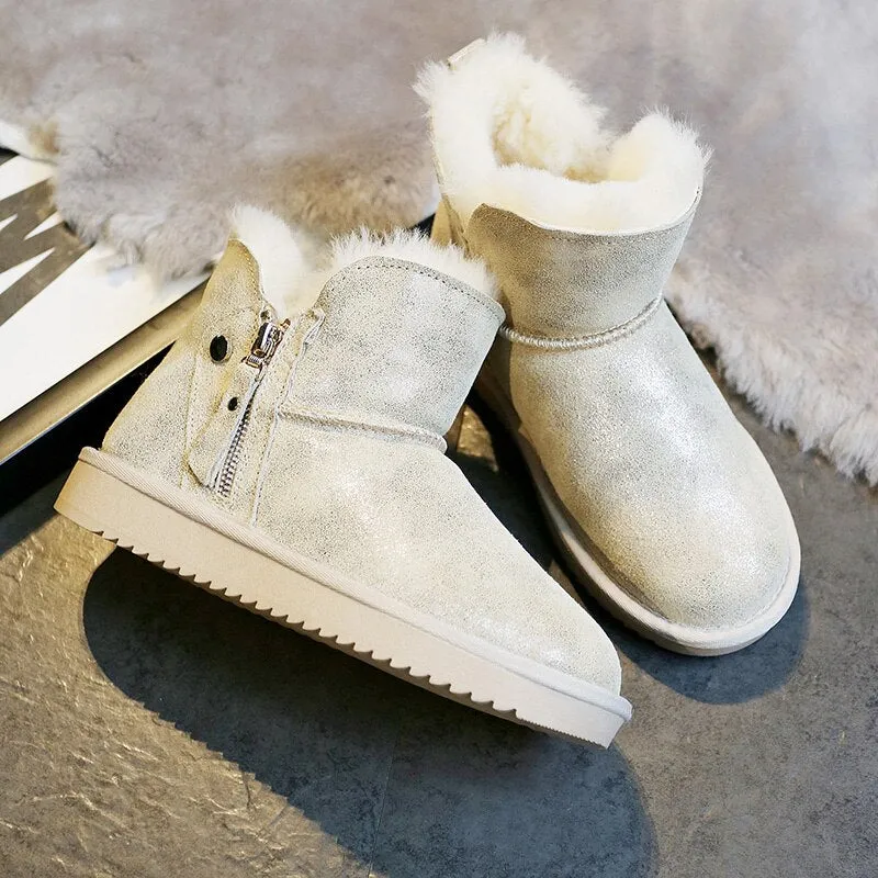 Natural Fur Genuine Leather Snow Boots Women Shoes